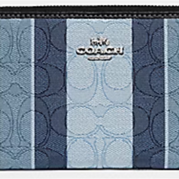 Medium ID Zip Around Wallet In Signature Jacquard With Stripes - Silver/Midnight - Picture 6 of 6